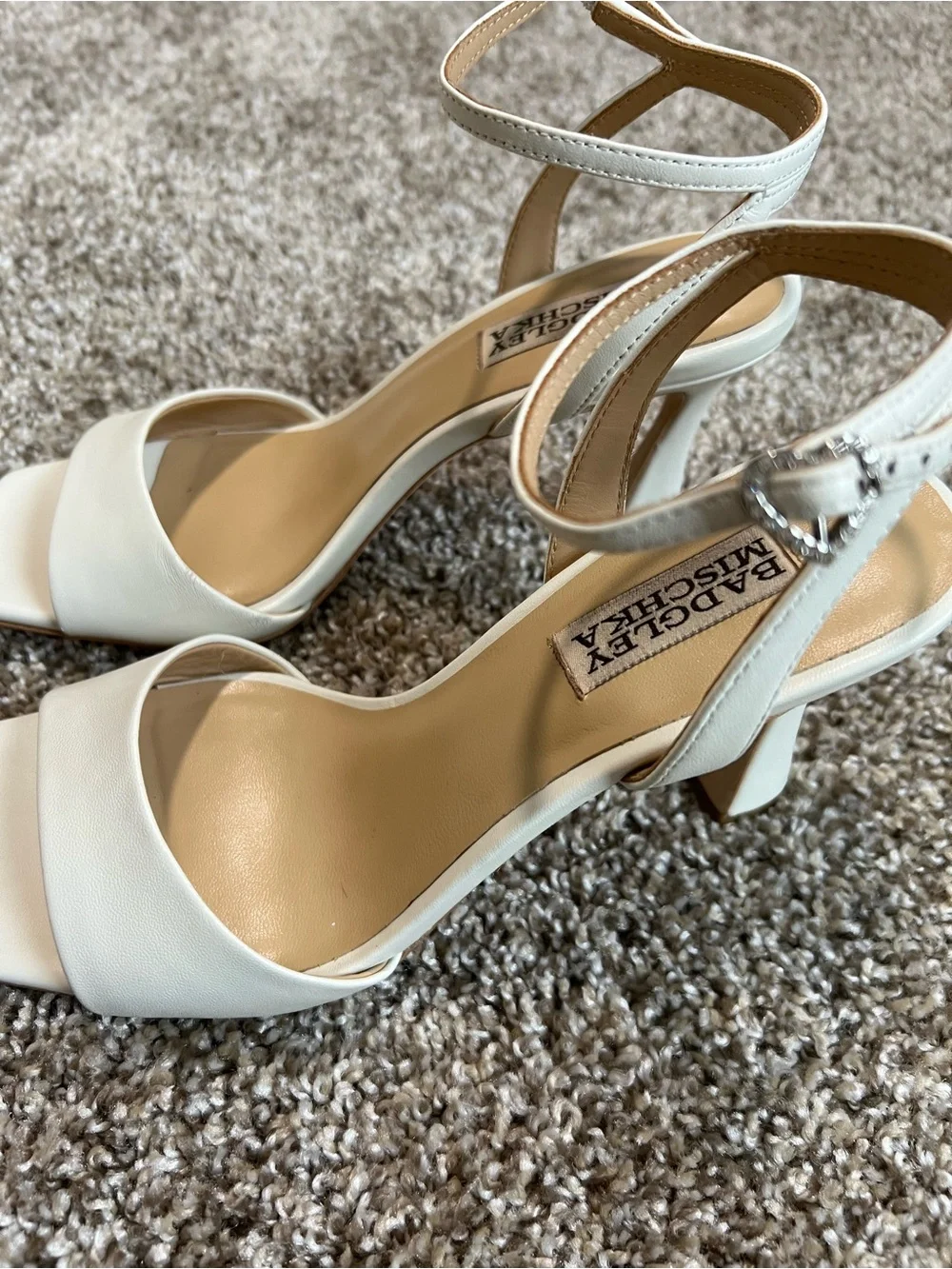 Badgley Mischka Ivory White Square-Toe Ankle-Strap Heels